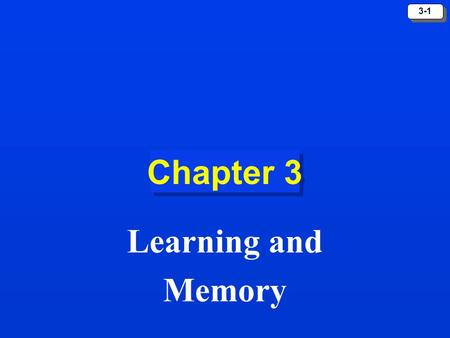 3-1 Chapter 3 Learning and Memory. 3-2 The Learning Process Learning refers to a relatively permanent change in behavior that is caused by experience.