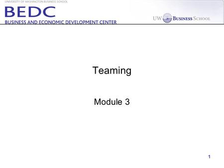 1 Teaming Module 3. 2 Keep focused on the timeline Week 1234567891011 Prepare for Kick-off Meeting Assign teams Team forming Review and execute consulting.