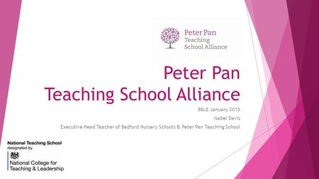 Peter Pan Teaching School Alliance BBLE January 2015 Isabel Davis Executive Head Teacher of Bedford Nursery Schools & Peter Pan Teaching School.