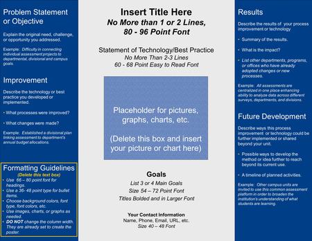 Insert Title Here No More than 1 or 2 Lines, 80 - 96 Point Font Statement of Technology/Best Practice No More Than 2-3 Lines 60 - 68 Point Easy to Read.