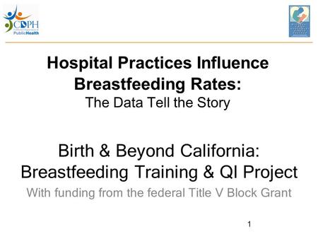 Hospital Practices Influence Breastfeeding Rates: The Data Tell the Story Birth & Beyond California: Breastfeeding Training & QI Project With funding from.