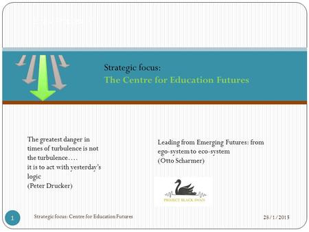 28/1/2015 Strategic focus: Centre for Education Futures 1 ‘Straw Proposals’. The greatest danger in times of turbulence is not the turbulence…. it is to.