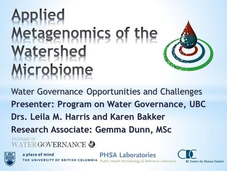 Water Governance Opportunities and Challenges Presenter: Program on Water Governance, UBC Drs. Leila M. Harris and Karen Bakker Research Associate: Gemma.
