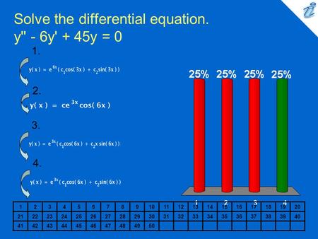 Solve the differential equation. y'' - 6y' + 45y = 0