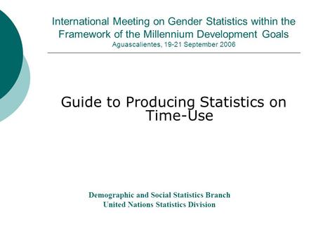 International Meeting on Gender Statistics within the Framework of the Millennium Development Goals Aguascalientes, 19-21 September 2006 Guide to Producing.