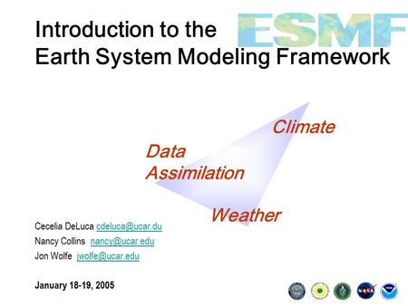 Introduction to the Earth System Modeling Framework Cecelia DeLuca Nancy Collins Jon Wolfe.