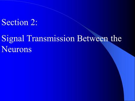 Section 2: Signal Transmission Between the Neurons.