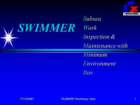 17/12/2001 SUMARE Workshop - Nice 1 SWIMMER Subsea Work Inspection & Maintenance with Minimum Environment Rov.