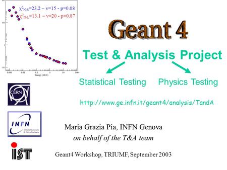 Maria Grazia Pia, INFN Genova Test & Analysis Project Maria Grazia Pia, INFN Genova on behalf of the T&A team