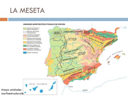 LA MESETA Mapa unidades morfoestructurale s. LA MESETA: Submeseta Norte Penillanura del Duero.