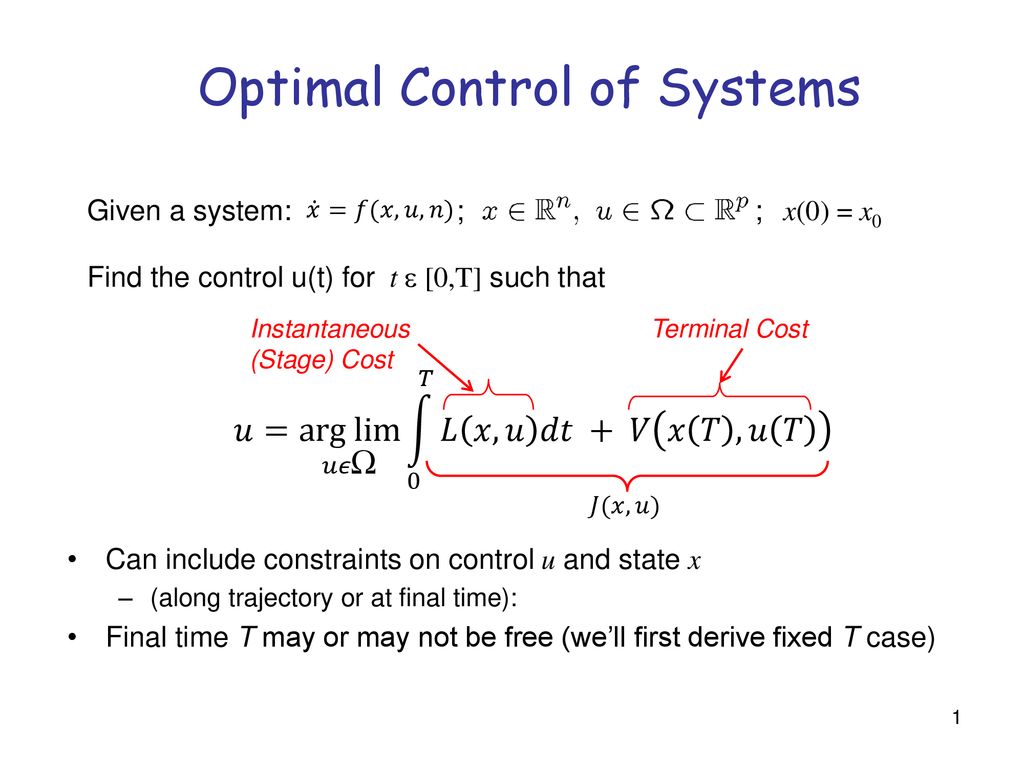 Optimal Control Of Systems Ppt Download