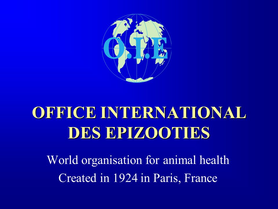 OFFICE INTERNATIONAL DES EPIZOOTIES World organisation for animal health  Created in 1924 in Paris, France. - ppt download