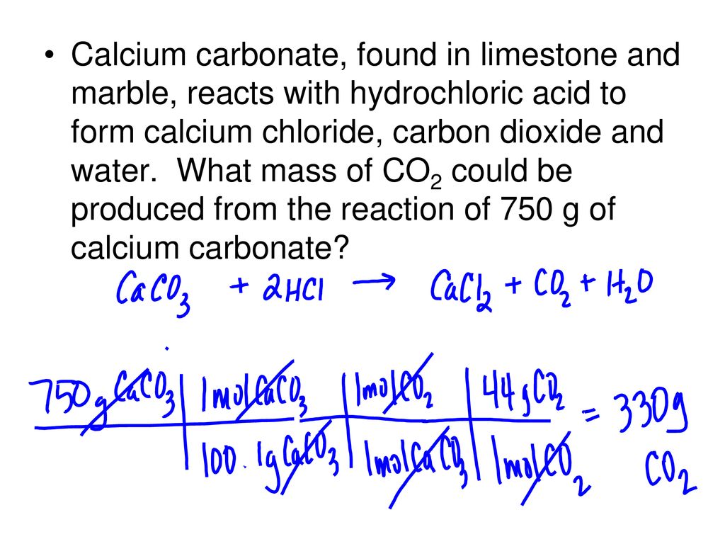 calcium carbonate reacts with hydrochloric acid balanced equation