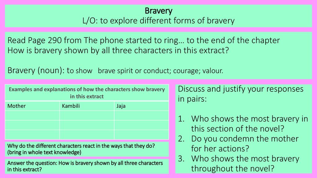 Examples and explanations of how the characters show bravery - ppt download