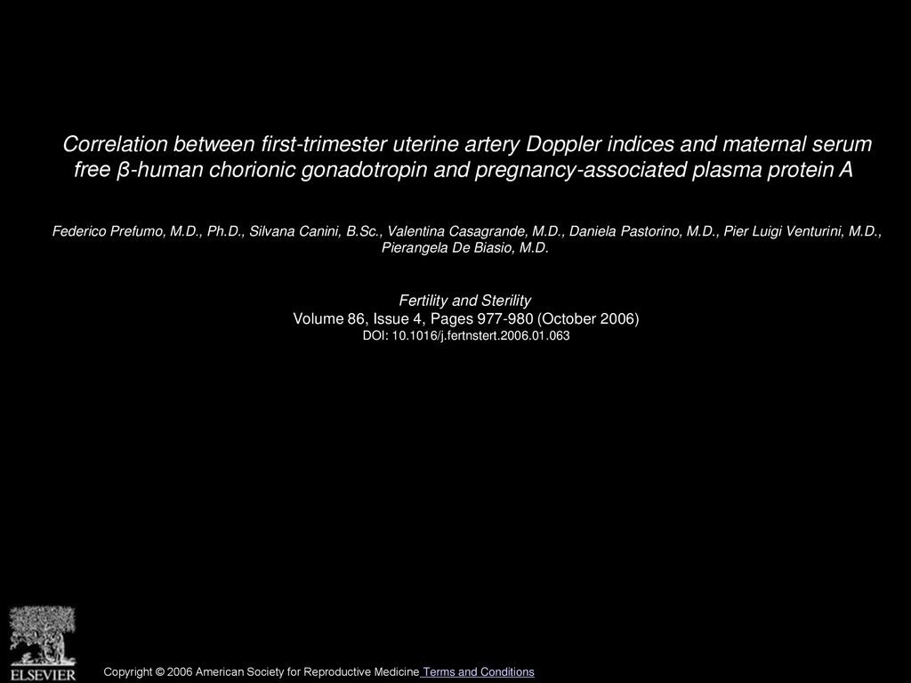 Correlation between first-trimester uterine artery Doppler indices and  maternal serum free β-human chorionic gonadotropin and pregnancy-associated  plasma. - ppt download