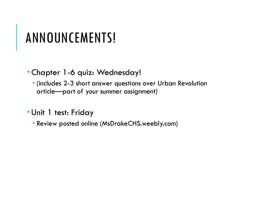 There will be a quiz over all of part 1 on Monday. - ppt download