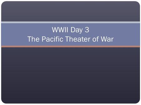 WWII Day 3 The Pacific Theater of War. What about the Pacific War? The US (mostly) fought the Japanese. December 7, 1941 “Day that will live in Infamy”