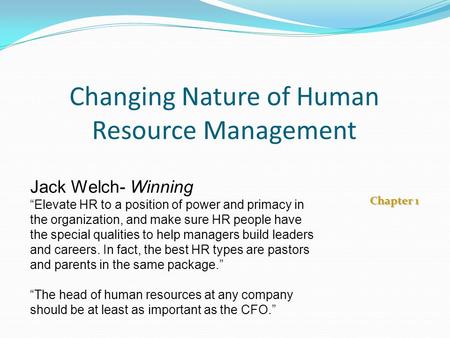 Changing Nature of Human Resource Management