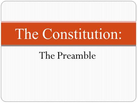 The Preamble The Constitution:. History of the Constitution On May 14, 1787 in Philadelphia, the Federal Convention came together to revise the Articles.