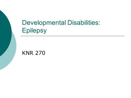 Developmental Disabilities: Epilepsy