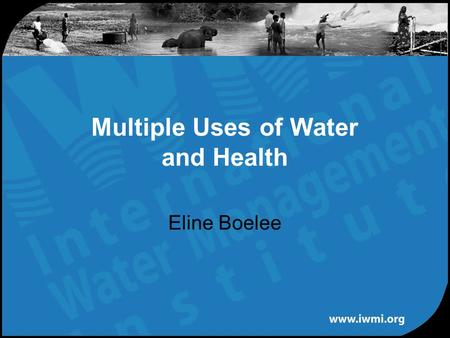 Eline Boelee Multiple Uses of Water and Health. Relevant health issues Water quality Water availability: quantity & accessibility Hygiene behavior Vector-borne.