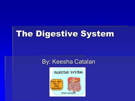 The Digestive System By: Keesha Catalan. Mouth  The mouth chews up the food in your mouth into tiny little pieces. Then it sends it down your esophagus.