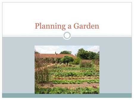 Planning a Garden. 7.01 – PLAN A GARDEN Research Plan for the location of the garden. Include  Sun  Shade  water  air.