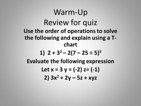 Warm-Up Review for quiz
