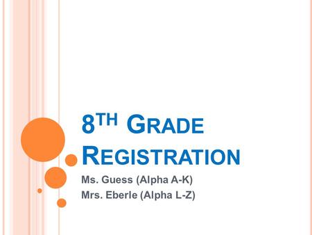 8 TH G RADE R EGISTRATION Ms. Guess (Alpha A-K) Mrs. Eberle (Alpha L-Z)