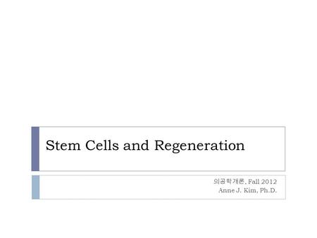 Stem Cells and Regeneration 의공학개론, Fall 2012 Anne J. Kim, Ph.D.