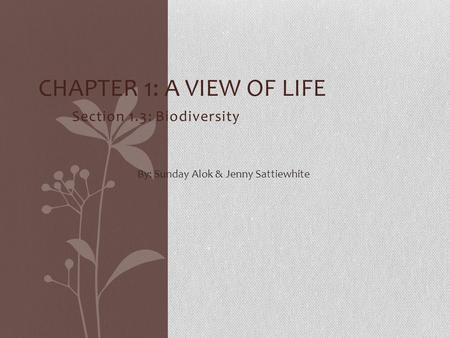 Section 1.3: Biodiversity CHAPTER 1: A VIEW OF LIFE By: Sunday Alok & Jenny Sattiewhite.
