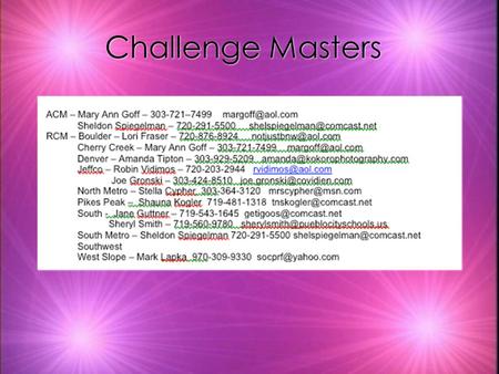 Challenge Masters. Improv Resources What’s special about the Improv Challenge? k There is no written script. k It’s different every time. k Teaches kids.