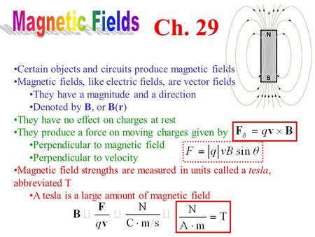 Certain objects and circuits produce magnetic fields Magnetic fields, like electric fields, are vector fields They have a magnitude and a direction Denoted.