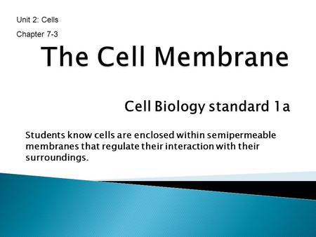 The Cell Membrane Cell Biology standard 1a