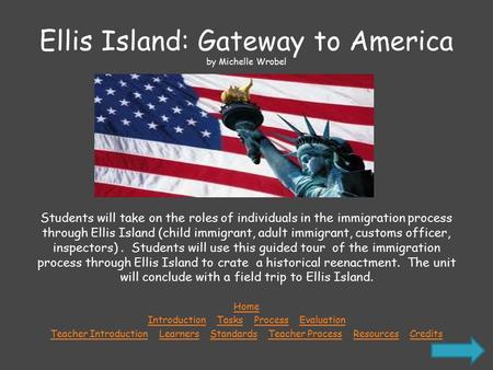 Ellis Island: Gateway to America by Michelle Wrobel Students will take on the roles of individuals in the immigration process through Ellis Island (child.
