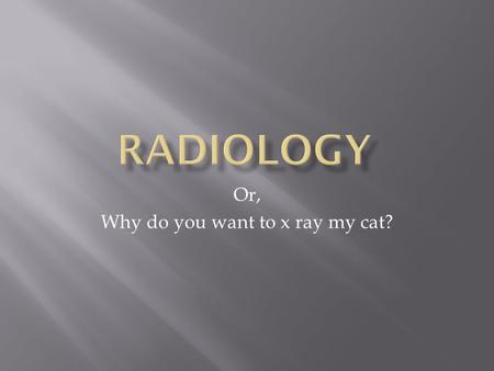 Or, Why do you want to x ray my cat? How does this stuff work anyway? Is it magic?