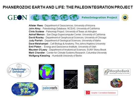 PHANEROZOIC EARTH AND LIFE: THE PALEOINTEGRATION PROJECT Allister Rees - Department of Geosciences, University of Arizona John Alroy - Paleobiology Database,