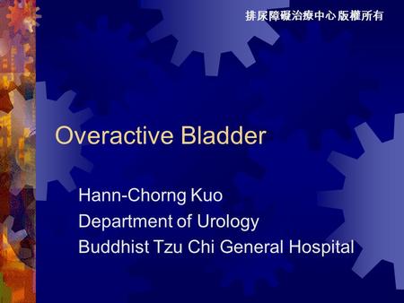 排尿障礙治療中心 版權所有 Overactive Bladder Hann-Chorng Kuo Department of Urology Buddhist Tzu Chi General Hospital.