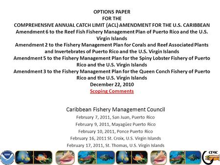 OPTIONS PAPER FOR THE COMPREHENSIVE ANNUAL CATCH LIMIT (ACL) AMENDMENT FOR THE U.S. CARIBBEAN Amendment 6 to the Reef Fish Fishery Management Plan of Puerto.