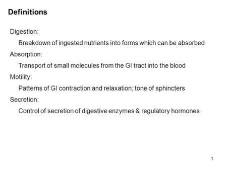 Definitions Digestion: