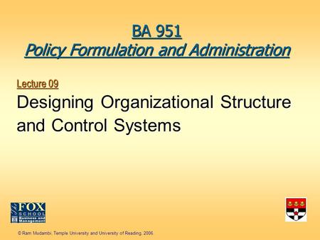 Lecture 09 Designing Organizational Structure and Control Systems