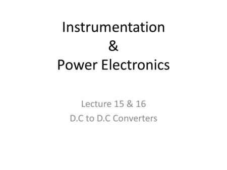 Instrumentation & Power Electronics