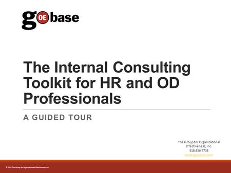  2014 The Group for Organizational Effectiveness, Inc. The Internal Consulting Toolkit for HR and OD Professionals A GUIDED TOUR The Group for Organizational.