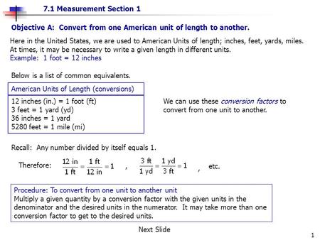 Objective A:  Convert from one American unit of length to another.