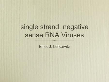 Single strand, negative sense RNA Viruses Elliot J. Lefkowitz.