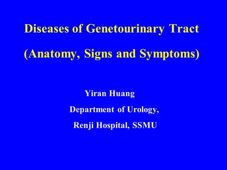 Diseases of Genetourinary Tract (Anatomy, Signs and Symptoms) Yiran Huang Department of Urology, Renji Hospital, SSMU.