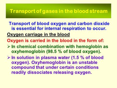 Transport of gases in the blood stream