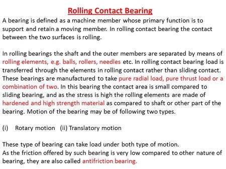 Rolling Contact Bearing