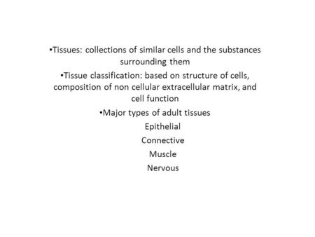 Major types of adult tissues