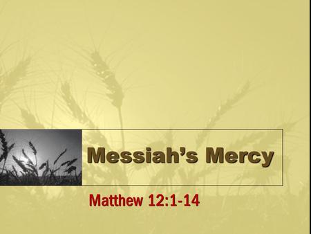 Messiah’s Mercy Matthew 12:1-14.
